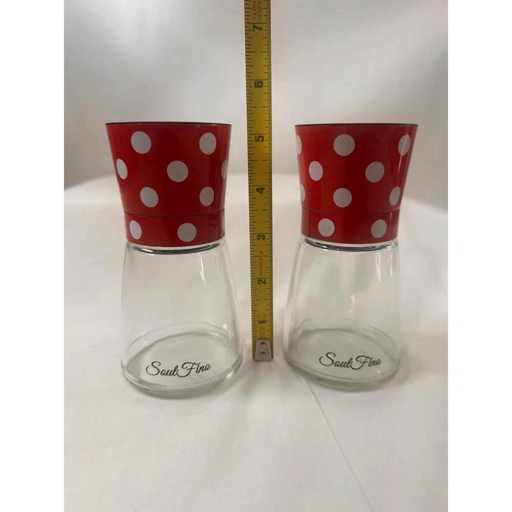 Soul Fine Red White Polka Dot Salt and Pepper Grinder Set Glass Manual‎ Mills 5